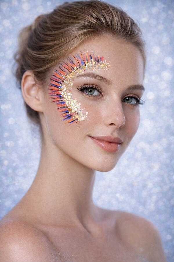 Sparkling face paint with face jewels